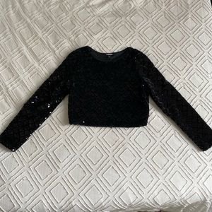 Express Black Sequin Long Sleeved Top - M